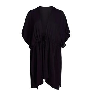 Time and Tru Ruched Tie Front Solid Black Swim Cover Up Kaftan XXL XXXL